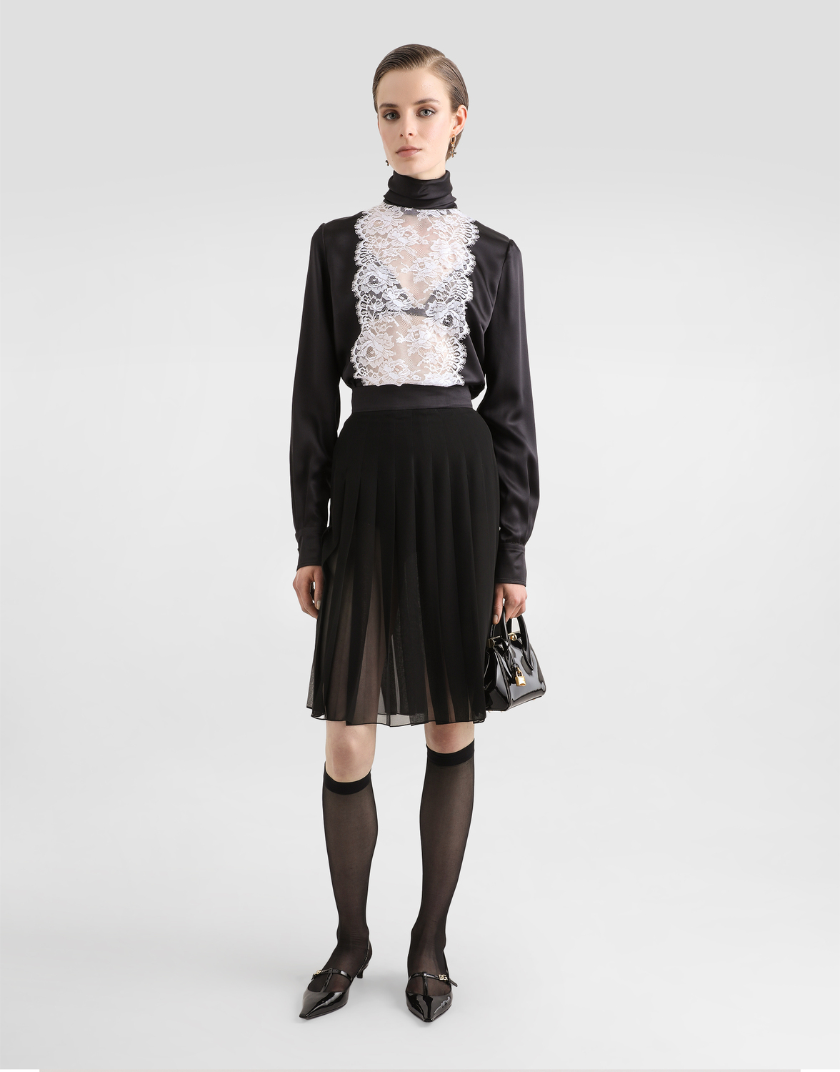 Плиссированная миди-юбка-солнце из шифона Dolce & Gabbana, черный — фото 2