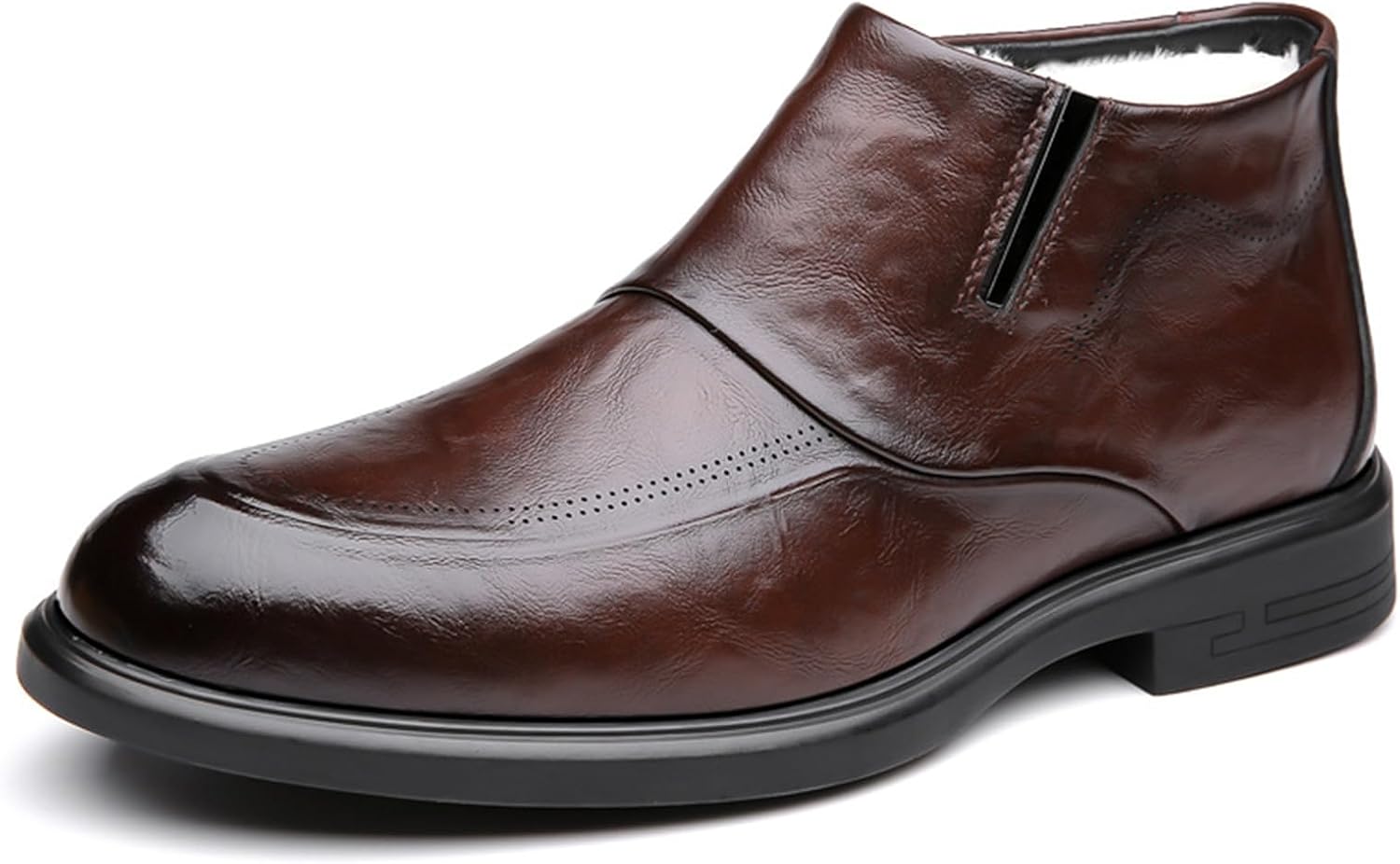 

Мужские кожаные челси с острым носком Crepuscute, бархатные теплые оксфордские ботинки, удобные наружные ботинки с нескользящей подошвой, повседневные и официальные, коричневый