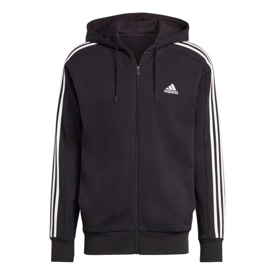 

Худи adidas French Terry 3-Stripes Full-Zip Hoodie 'Black White', черный