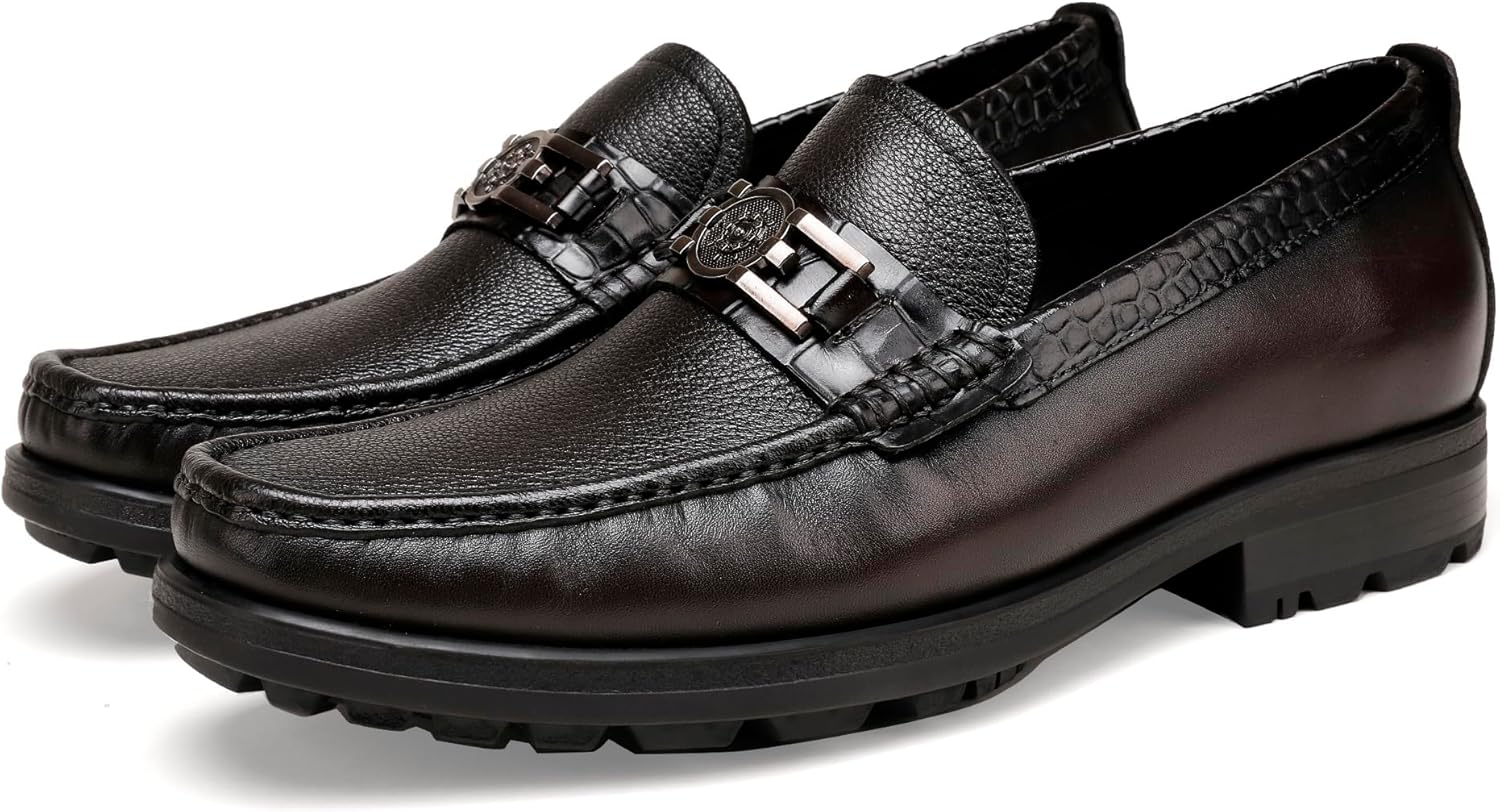 

Мужские туфли-лоферы на платформе, модные слипоны с металлической пряжкой, повседневные и праздничные туфли, лоферы для бизнеса и свадеб, кожаные классические туфли для мужчин Generic, Coffee