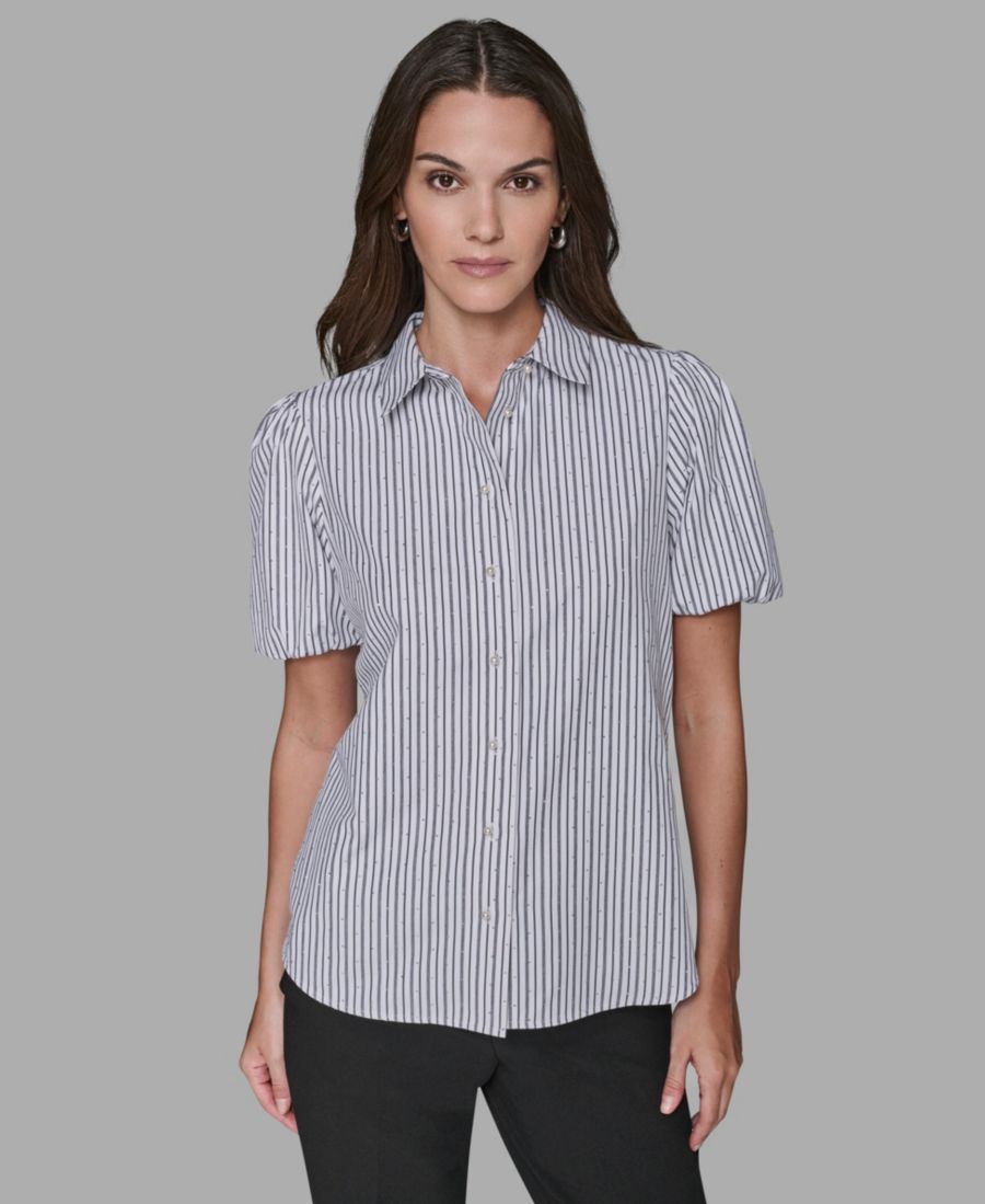 

Женская тканая блузка с коротким рукавом KARL LAGERFELD PARIS, Soft White/black