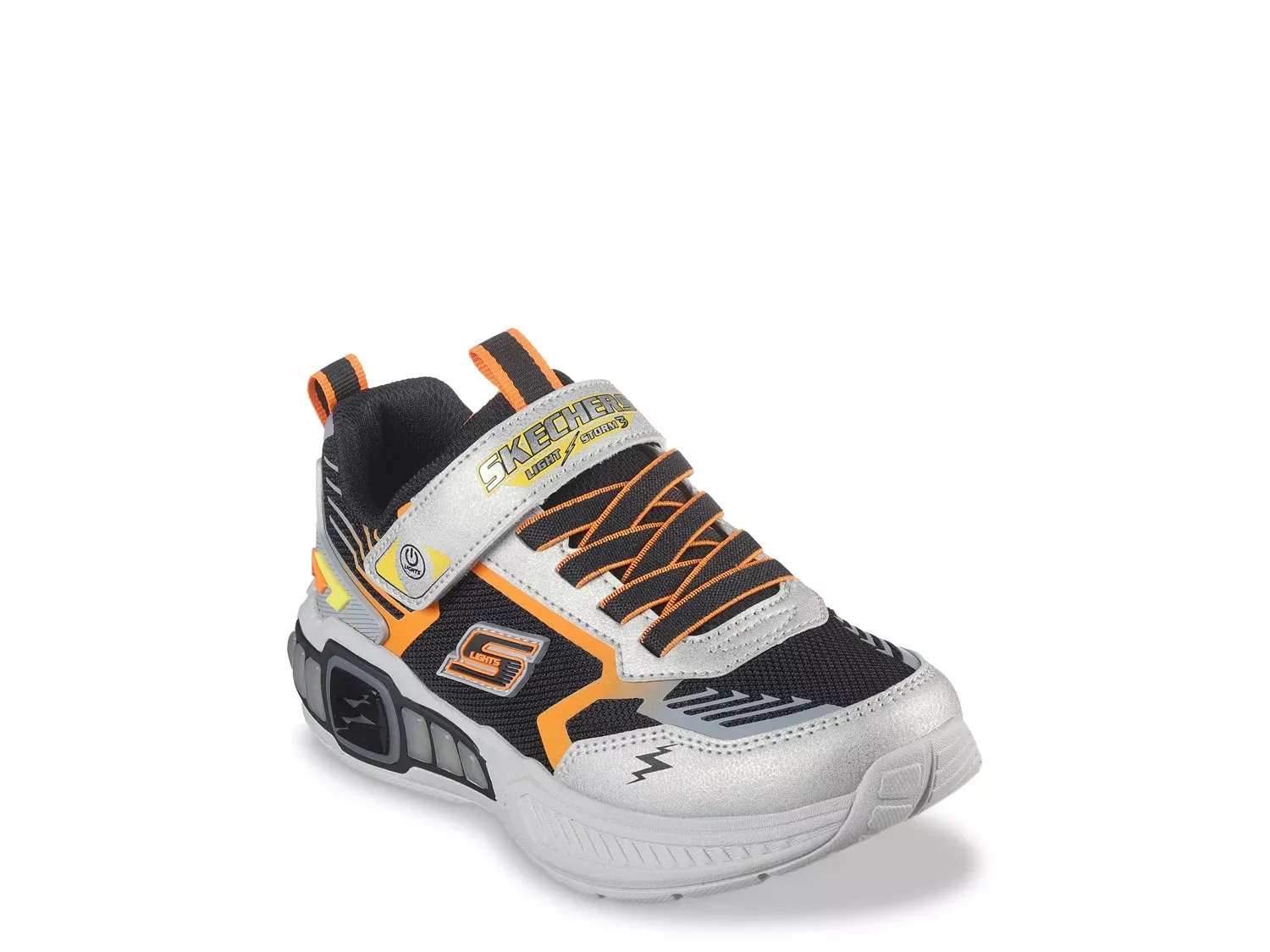 

Кроссовки Skechers Light Storm 3 Light-Up — детские, серебристо-оранжевые