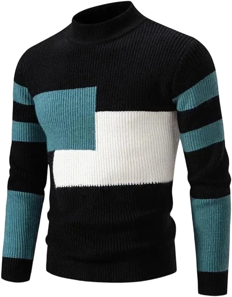 

Мужской вязаный свитер-пуловер с теплым воротником