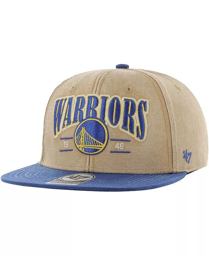 

Мужская бейсболка Chilmark Captain цвета хаки с эффектом потертости Golden State Warriors '47 Brand