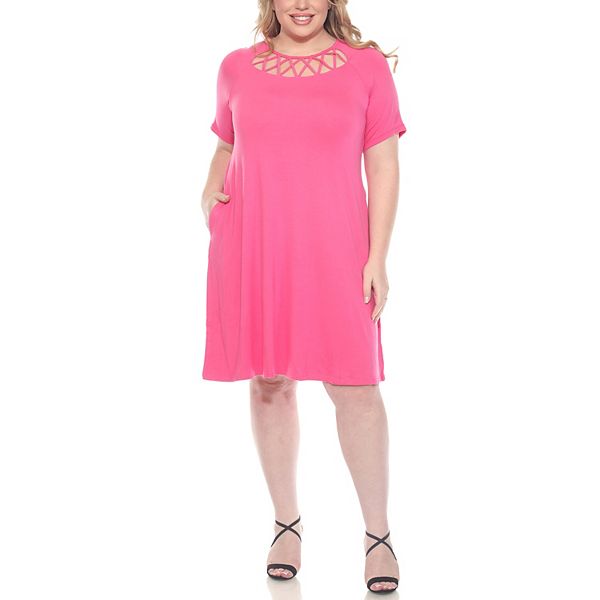 

Платье а-силуэс с коротким рукавом и перекрестным вырезом Plus size Wm Fashion, Fuchsia