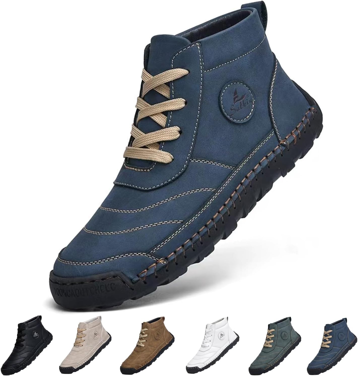 

Мужские повседневные модные кроссовки сандалии-чукка на шнуровке, с круглым носком, на платформе, противоскользящие, средней высоты, ручной работы, для ходьбы и вождения Eggdk, синий