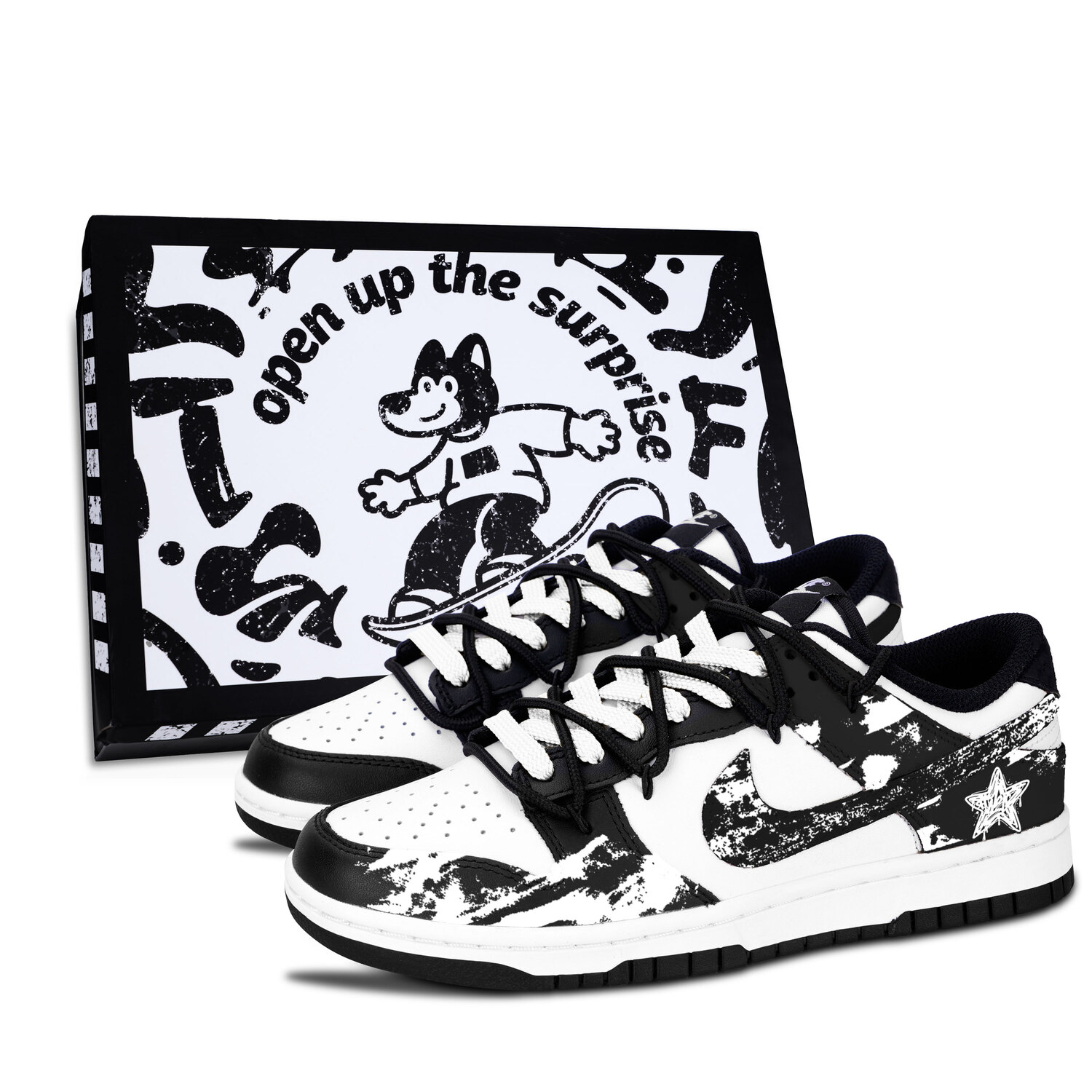 

Nike Мужские черный скейтбордистские кроссовки Dunk Black White Star Trace Ink с износостойким верхом