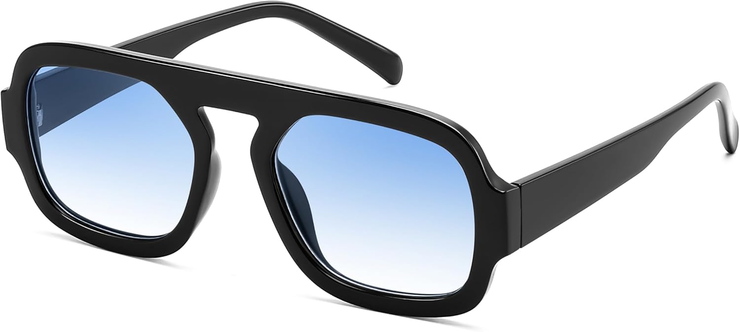 

Солнцезащитные очки FEISEDY в стиле ретро, ​​квадратные, авиаторские, для женщин и мужчин, винтажные, 70-е годы, модные, в пластиковой оправе, артикул B4158, Black/Gradient Blue