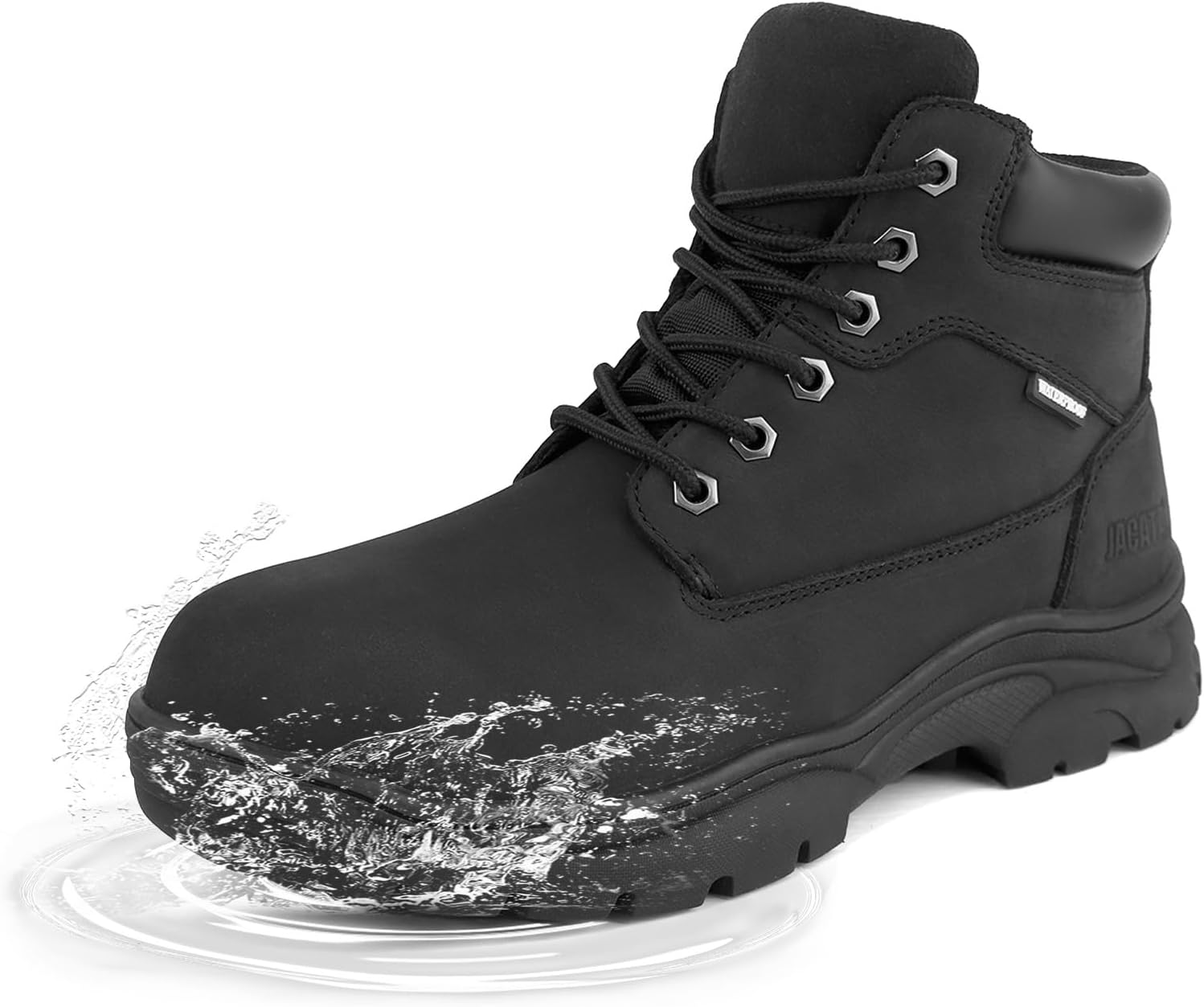 

Мужские ботинки Jacata водонепроницаемые с противоскользящей подошвой, удобные, кожаные, с мягким носком, защитные ботинки для строительства, подходящие для промышленности, складов, садоводства, походов и фермерских работ, черный