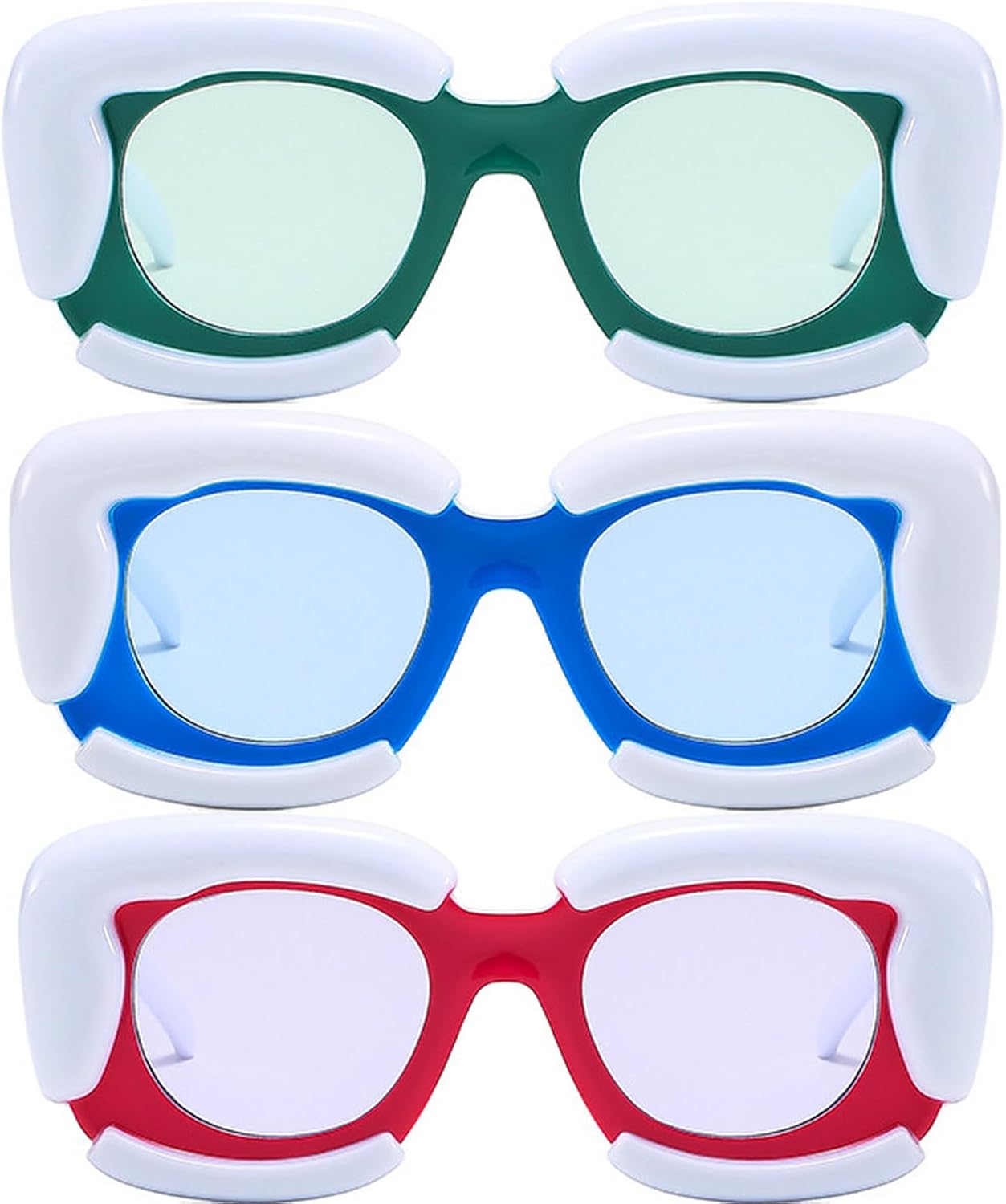 

Модные толстые круглые надувные солнцезащитные очки для женщин и мужчин в стиле ретро, ​​массивные овальные, для фестивалей и вечеринок, конфетных цветов, панк mincl, 3pcs-blue&red&green