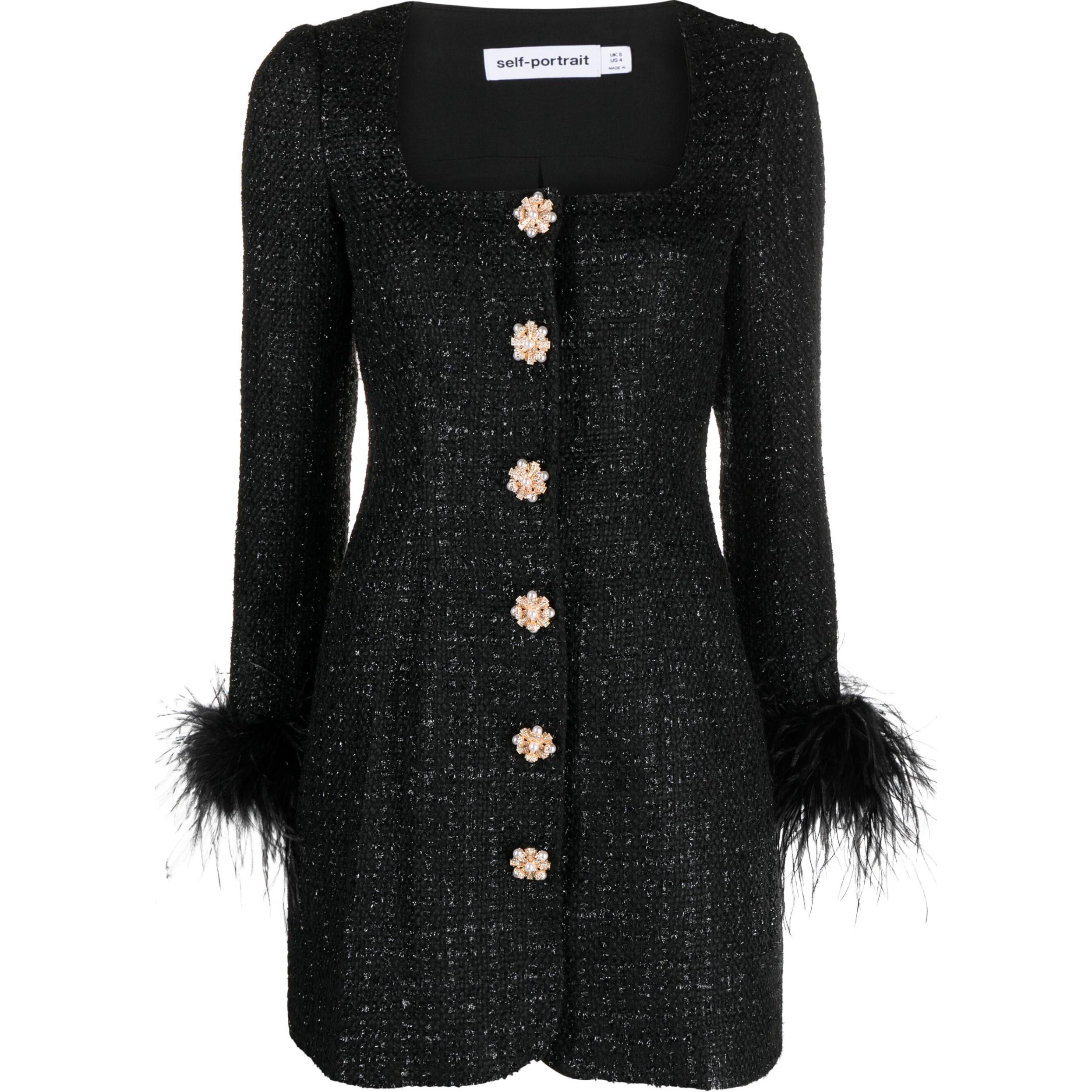 

Автопортрет Feather детализированное Bouclé мини-платье Self-portrait, черный