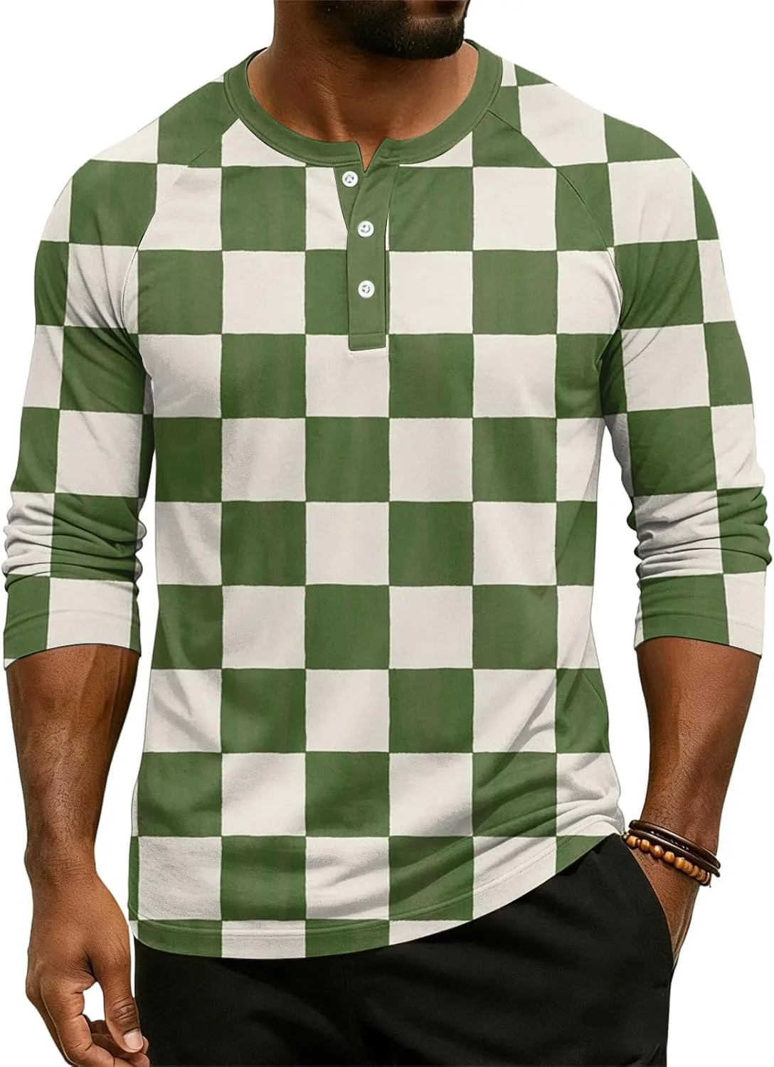 

Мужская повседневная свободная блузка с принтом, 3/4 рукава, Henley