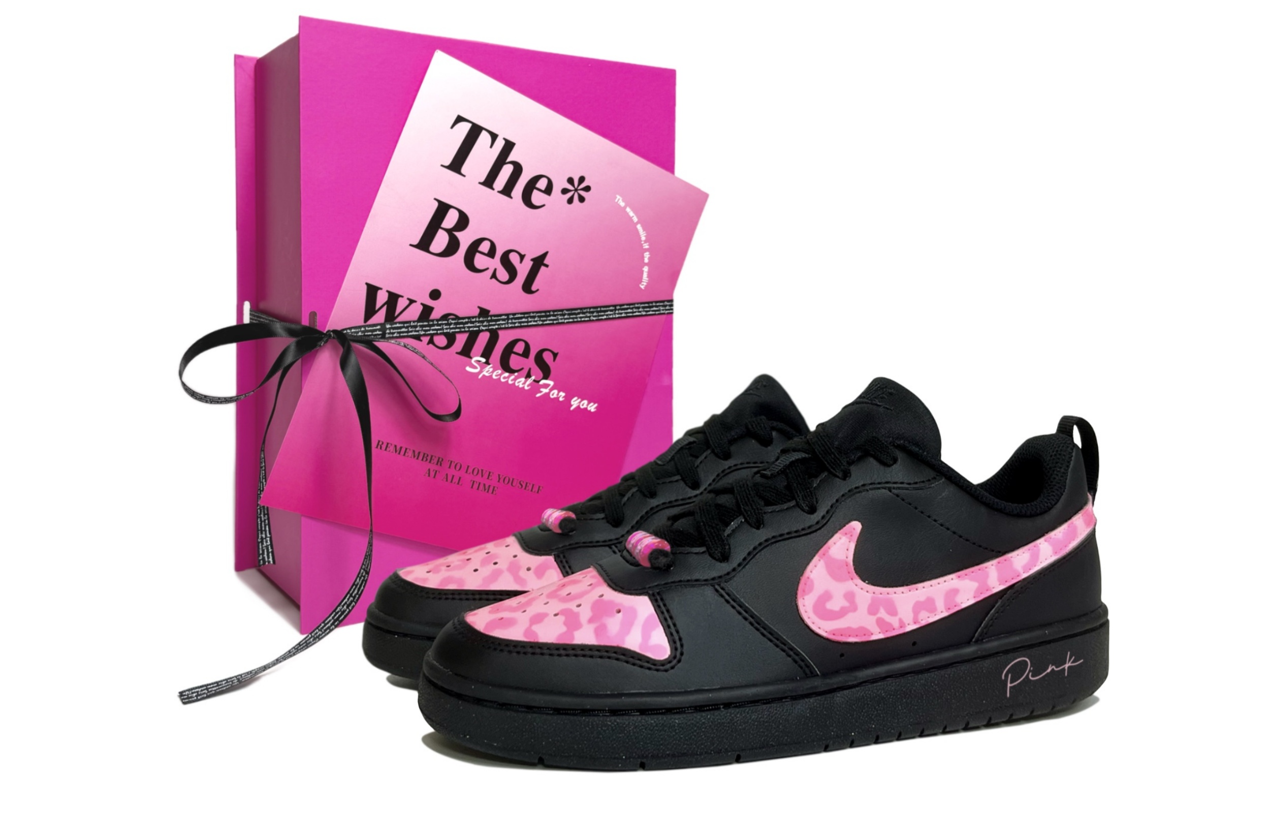 

Nike Детские кроссовки для скейтбординга Court Borough Pink Leopard Print SBOX с нескользящим верхом, черные, розовые, для подростков