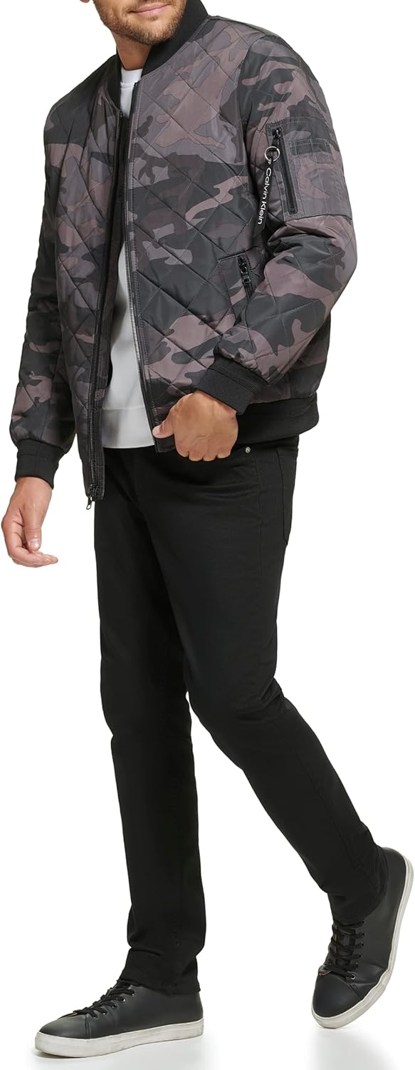 Мужская стеганая летная куртка Calvin Klein с молнией, Black Camo — фото 2