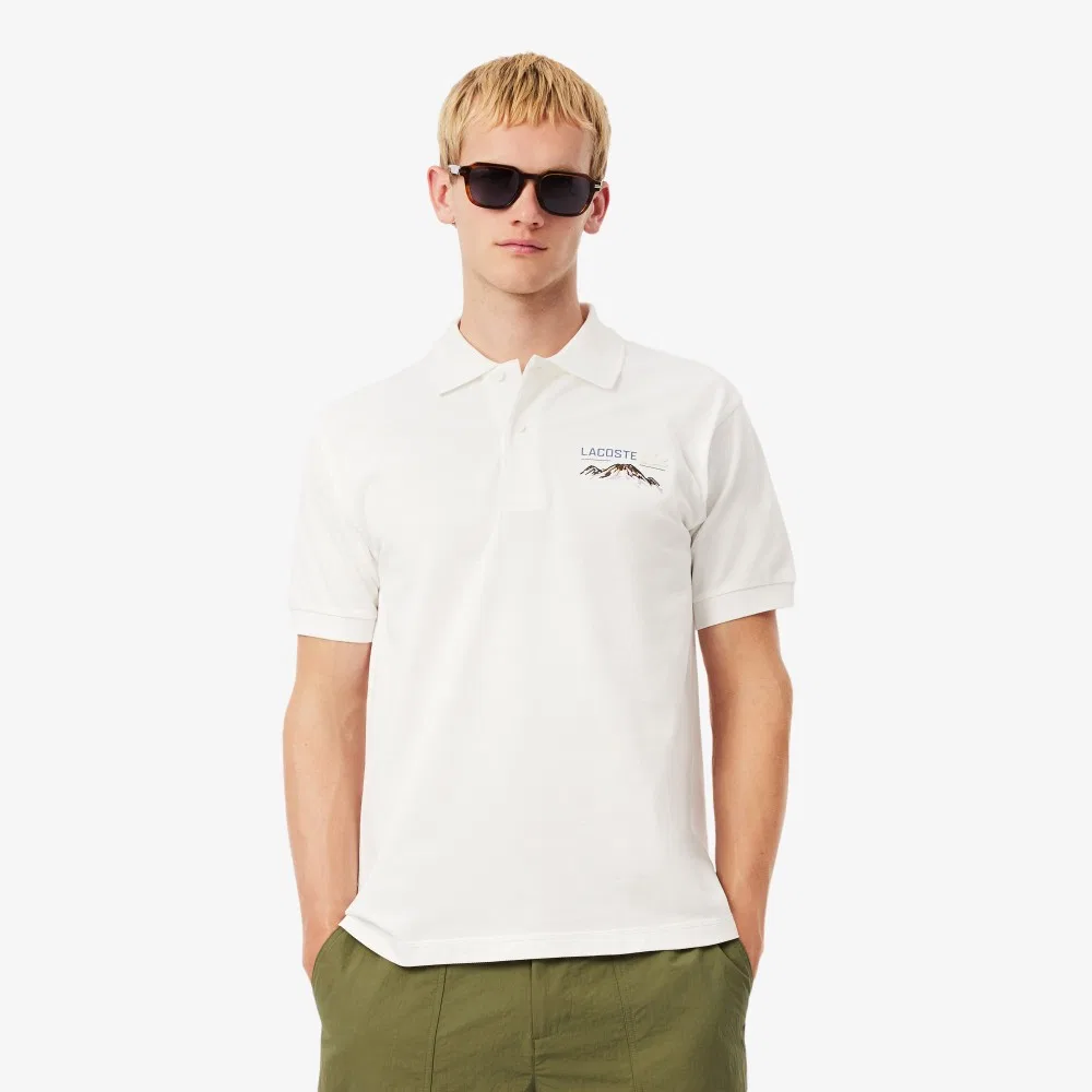Мужская футболка-поло Lacoste с горным графическим принтом, цвет белый