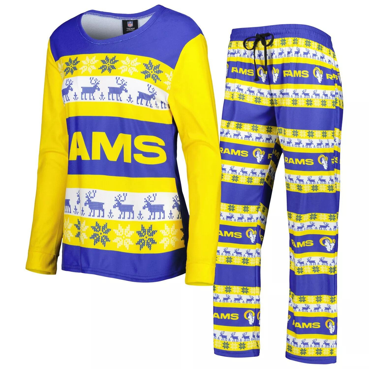 

Женский пижамный комплект FOCO Royal Los Angeles Rams Holiday Ugly Pajama Set