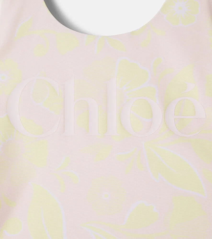 Купальник с цветочным принтом и логотипом Chloé Kids, розовый — фото 3