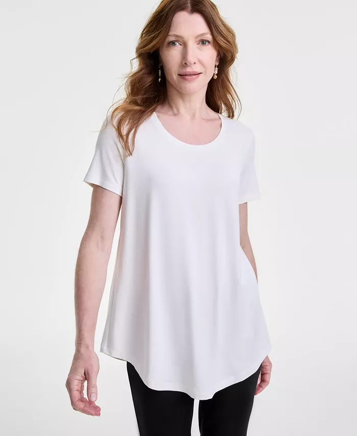 

Женский однотонный топ с круглым вырезом и короткими рукавами JM Collection, белый