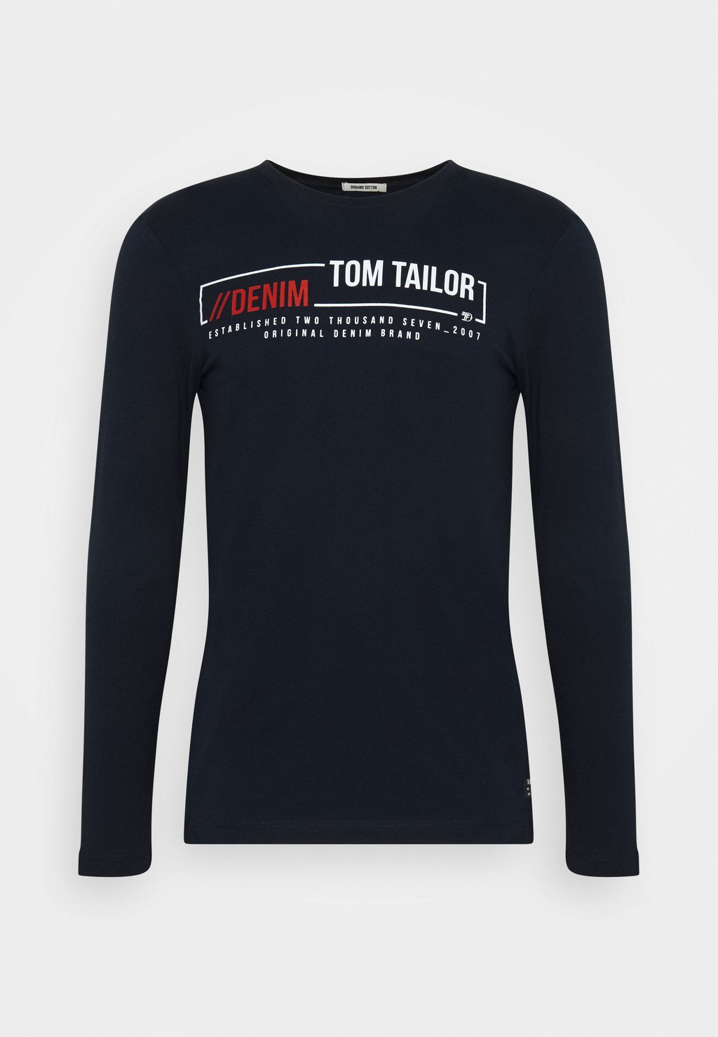 

Футболка с длинным рукавом LONGSLEEVE WITH CHEST PRINT TOM TAILOR DENIM, темно-синий
