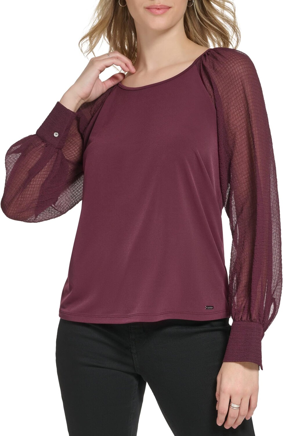 

Топ Calvin Klein Text Sleeve with Button Cuff, цвет Port
