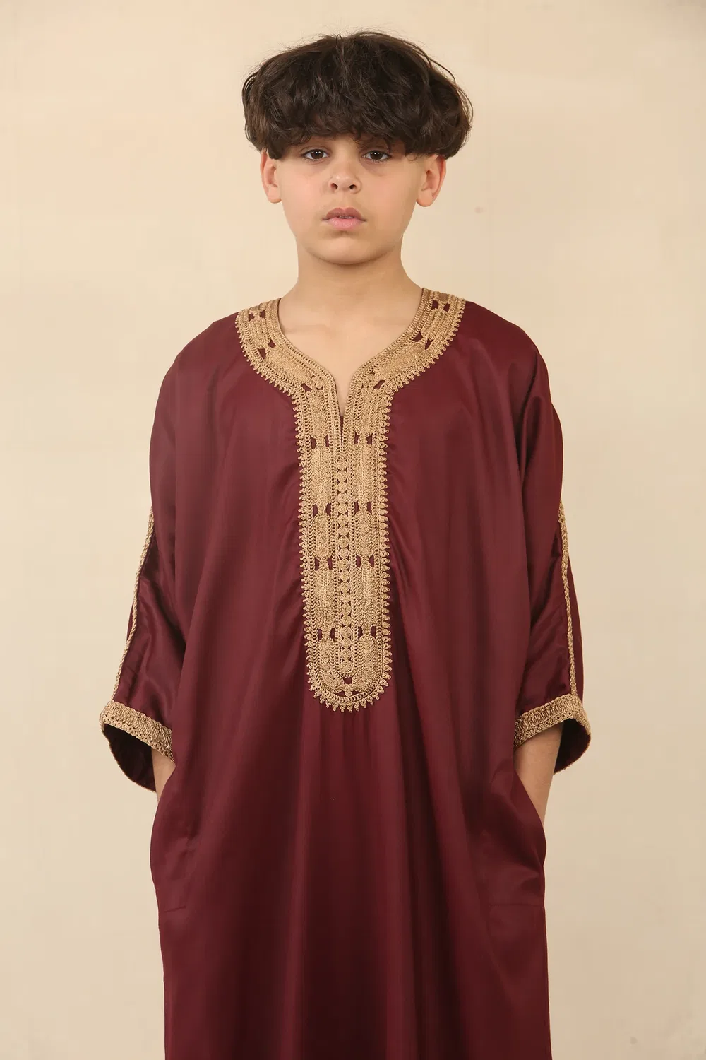 Arabic Thobes Детский халат для мальчиков бордового марокканского цвета Thobe Jubba Eid Djellaba Gandoura — фото 4