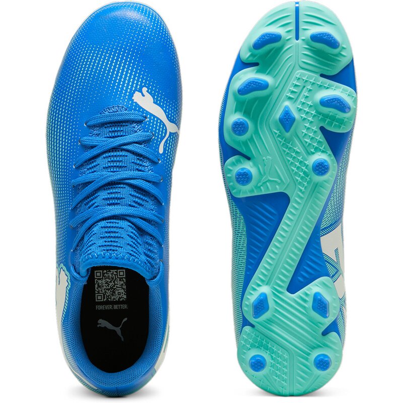 Футбольные бутсы для газона Future 7 Play FG/AG JR Puma, цвет hyperlink blue-mint-puma white — фото 2