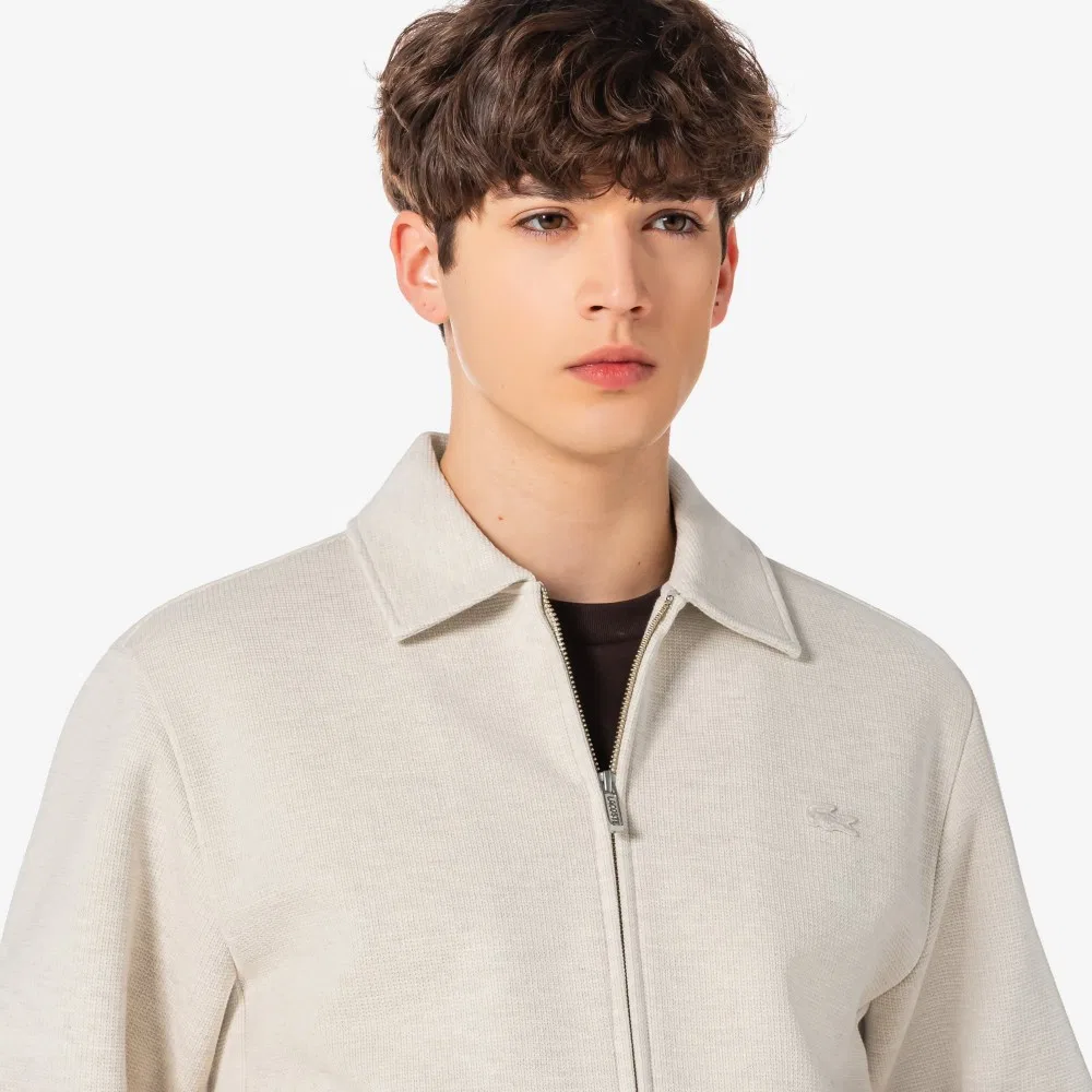 Мужской джемпер-рубашка с воротником кремовый от Lacoste — фото 3