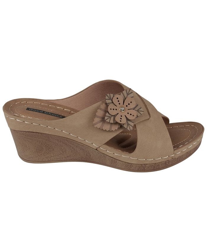 Женские босоножки Selly на танкетке с цветочным принтом GC Shoes, тан/бежевый — фото 2