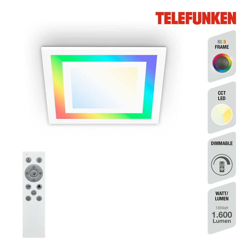 

Светодиодная панель CCT TELEFUNKEN FRAMELIGHT, 18 Вт, 1600 лм, IP20, белая, пластик-металл, с регулируемой яркостью, CCT, 29,5 х 29,5 х 5,5 см, белый