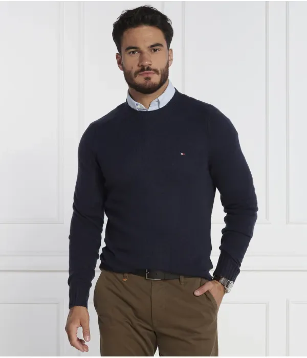 Шерстяной свитер с круглым вырезом из мериносовой шерсти MULTI HTR regular fit Tommy Hilfiger, темно-синий — фото 3