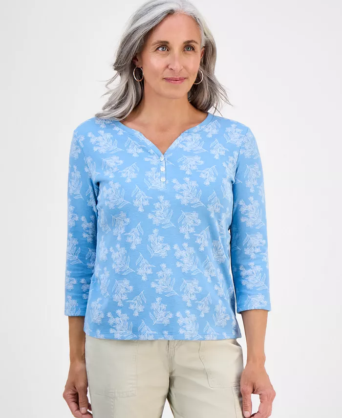 

Миниатюрный трикотажный топ с принтом и рукавами 3/4 Style & Co, синий