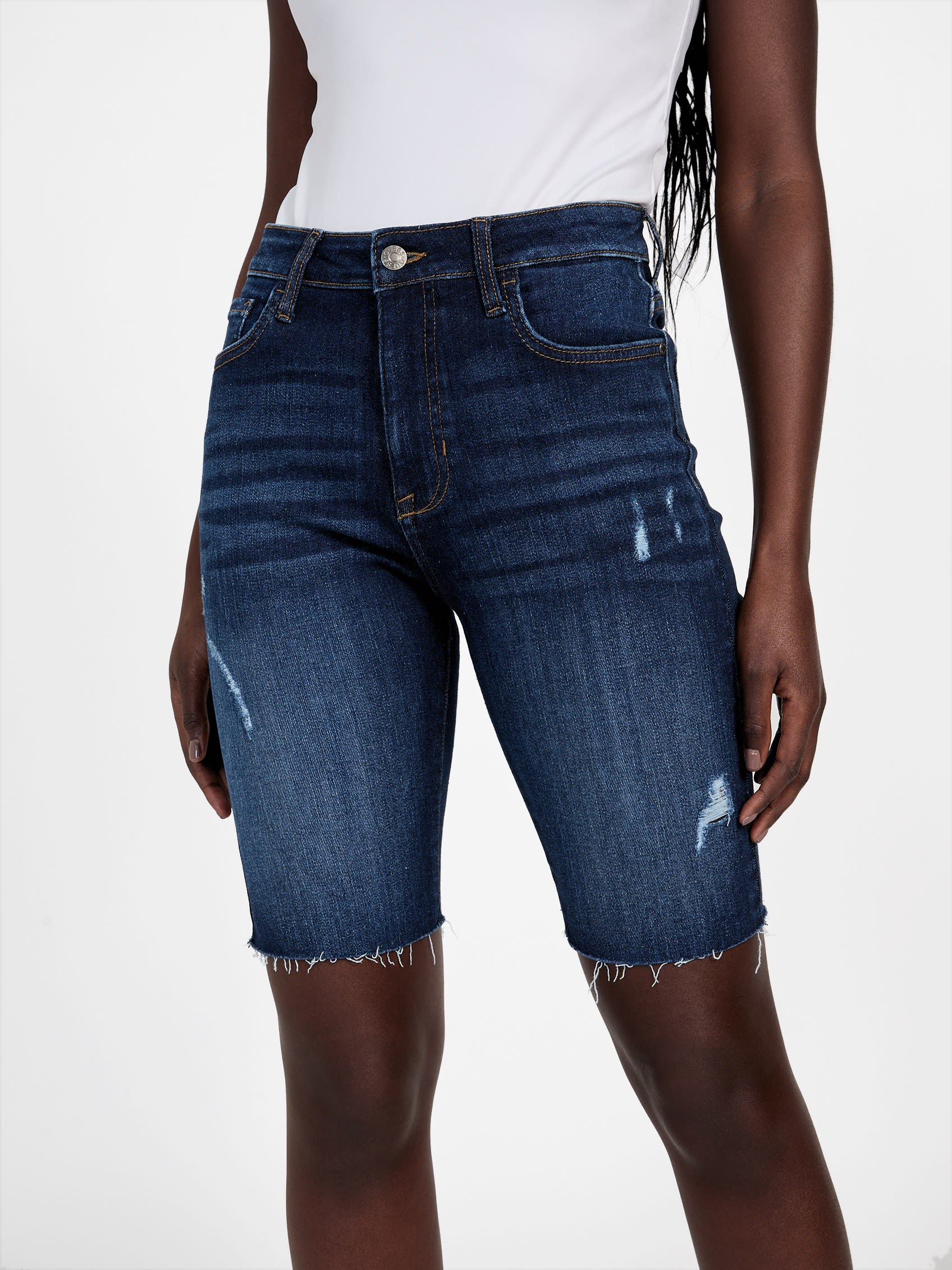 

Шорты-бермуды Keira с высокой посадкой Guess Factory, цвет dark destroy wash