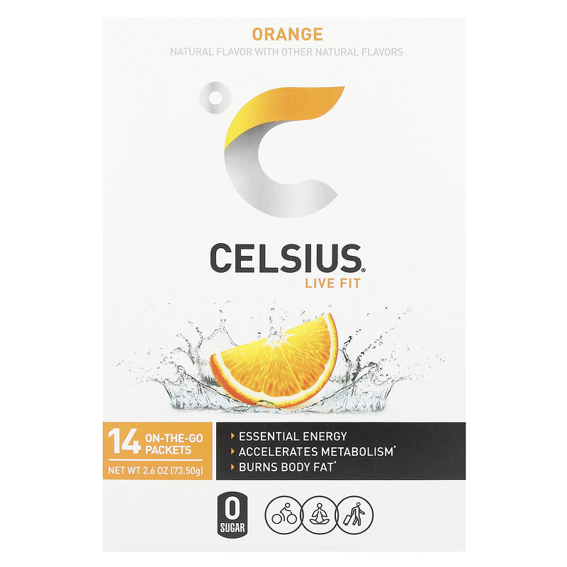 

Celsius, Live Fit, апельсин, 14 пакетиков по 5,25 г (0,19 унции)