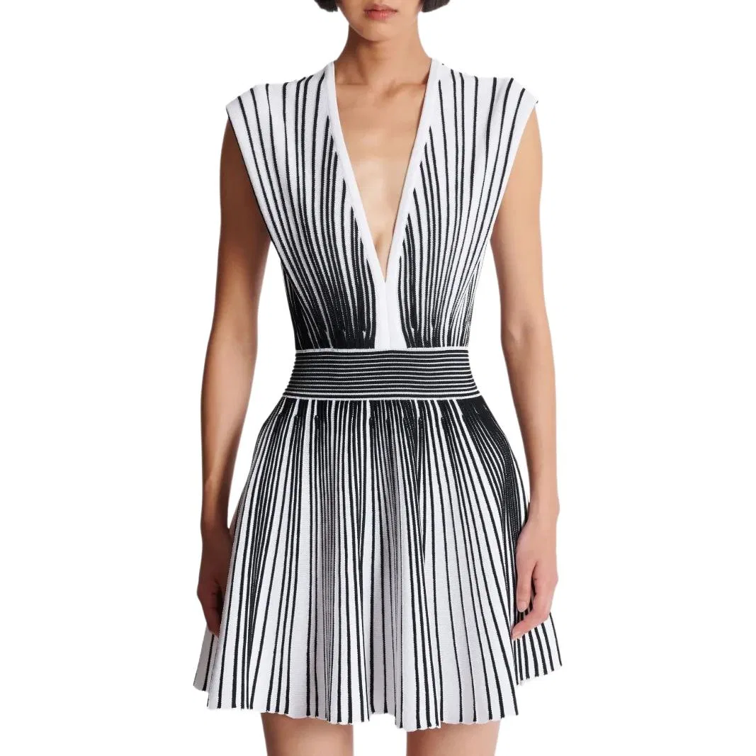 Платье вязаное расклешенное Two tone BALMAIN, Multicolor — фото 3