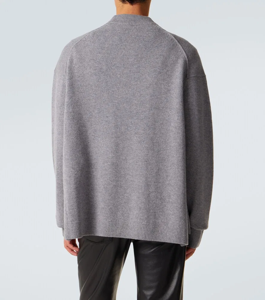 Кардиган с логотипом из шерсти и кожи яка Acne Studios, серый — фото 4