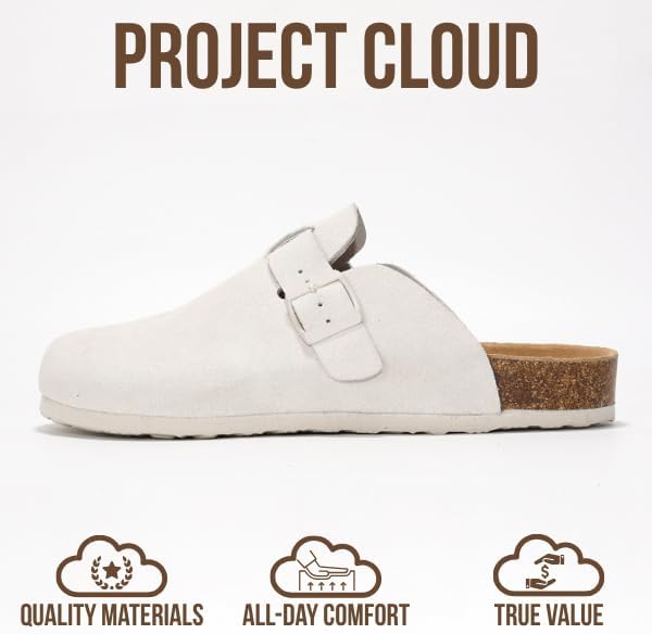 Мужские сабо Project Cloud - 100 натуральная кожа полного слоя, сабо с мемори-пеной для мужчин, поддержка свода стопы, пробковая стелька, противоскользящая подошва (Brooklyn), светло-серый — фото 3