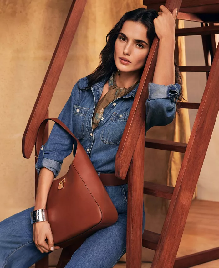 

Кожаная сумка через плечо среднего размера Tanner Lauren Ralph Lauren, коричневый