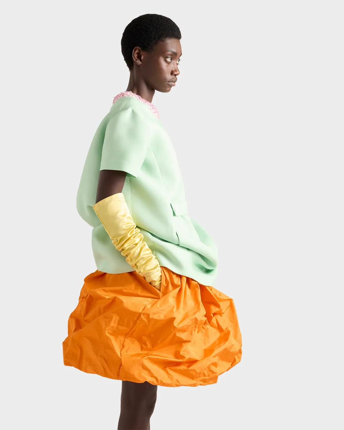 Вышитое платье из шероховатого газара Prada, зеленый — фото 4