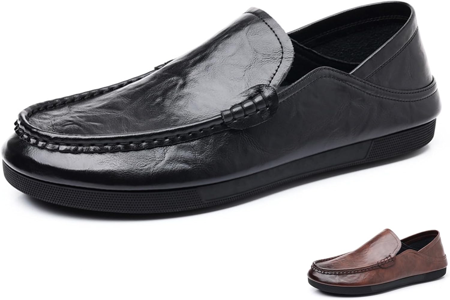 

Мужские кожаные лоферы GLBDU без шнурков, повседневные, с закругленным носком, нескользящие, низкие, удобные, для вождения, ходьбы, бизнеса, работы и торжественных случаев, черный
