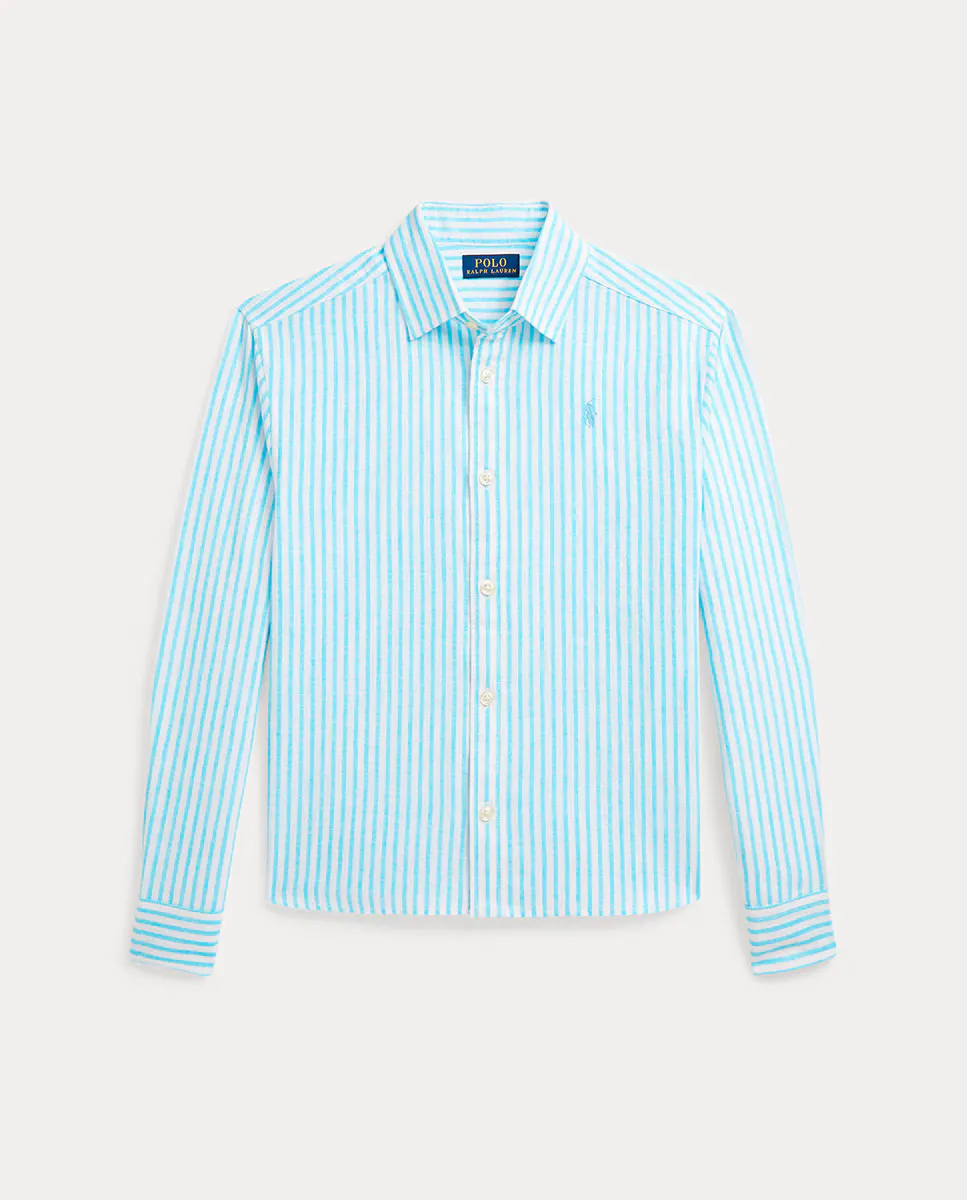 

Девичья рубашка с длинным рукавом и вышитой лошадкой Polo Ralph Lauren, голубой