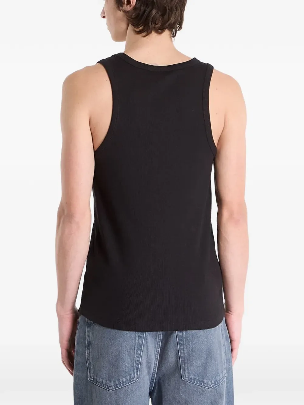 Топ из ребристого трикотажа 2X2 с нашивкой Jeans Calvin Klein, черный — фото 4