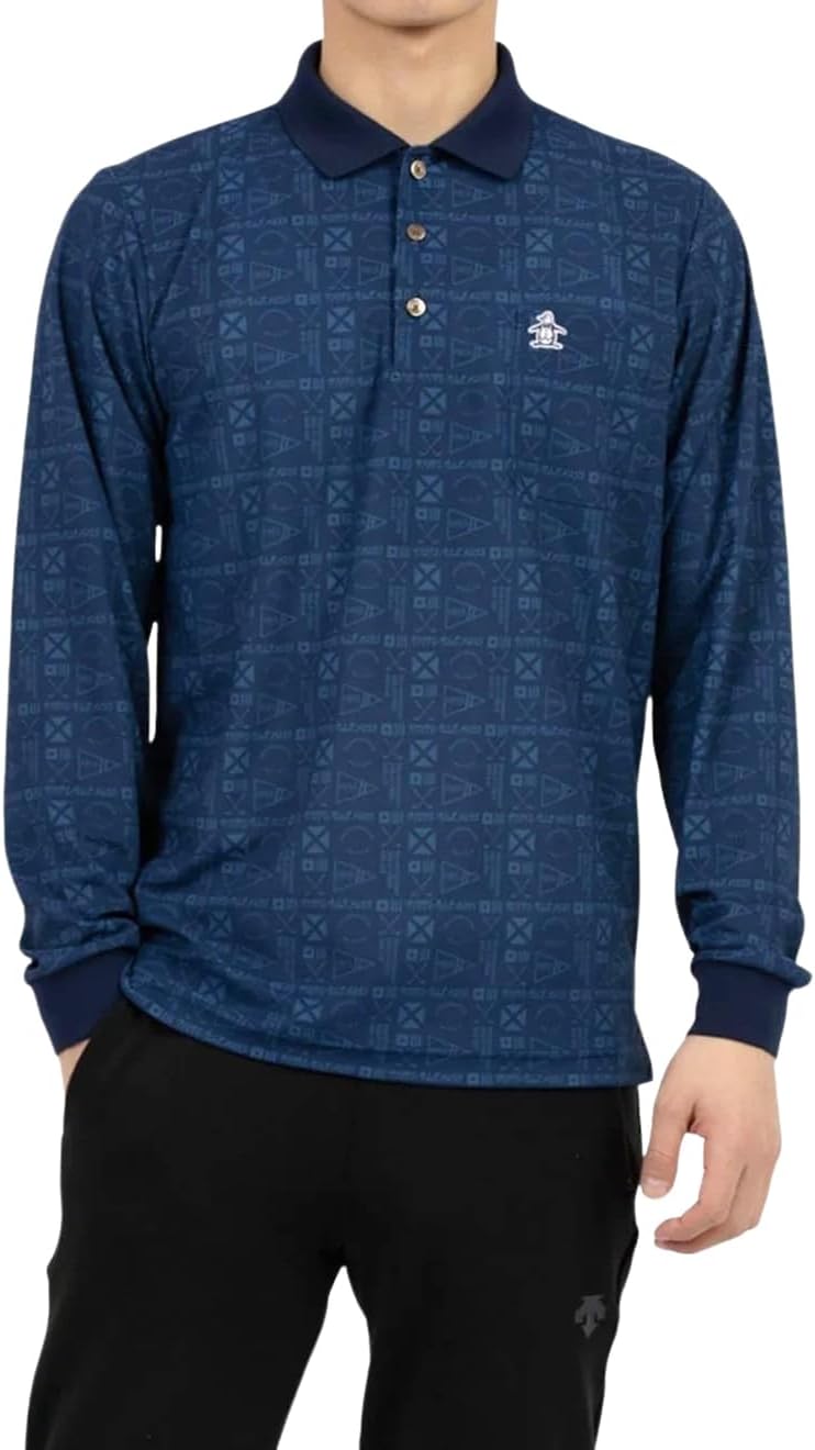 

Мужская рубашка с длинным рукавом Munsing Wear MG5SLS26M, воротник, гладкая поверхность, поло, впитывает пот, быстро сохнет, защищает от солнца, подходит для игры в гольф Munsingwear, темно-синий