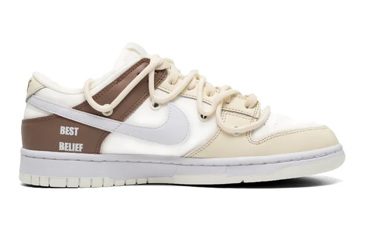 Nike Кроссовки Dunk Leather Slip Resistant, Abrasion Resistant, Lightweight Low top GS White Brown — фото 3
