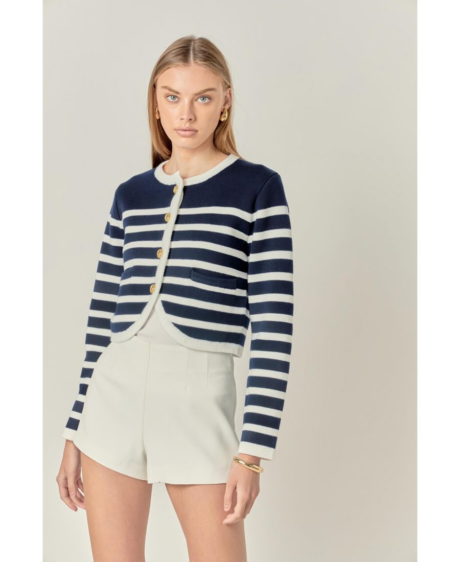 

Женский полосатый кардиган English Factory, Navy/off white