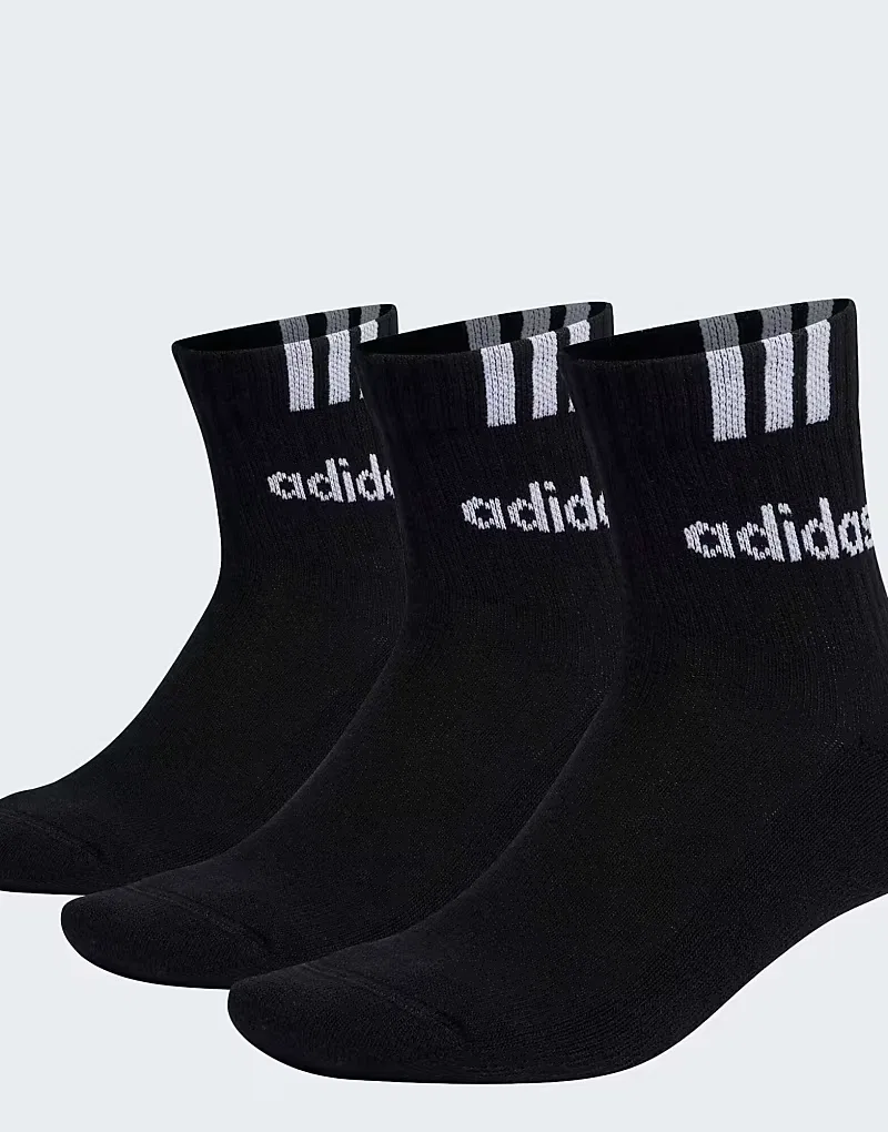 Игровые носки Adidas Performance с тремя полосками средней высоты с амортизацией 3 пары, черно-белый — фото 3