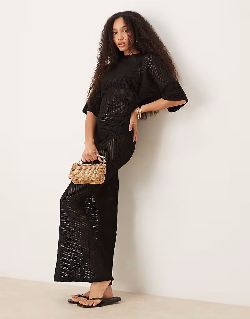 

Платье-футболка миди ASOS DESIGN крючком черного цвета