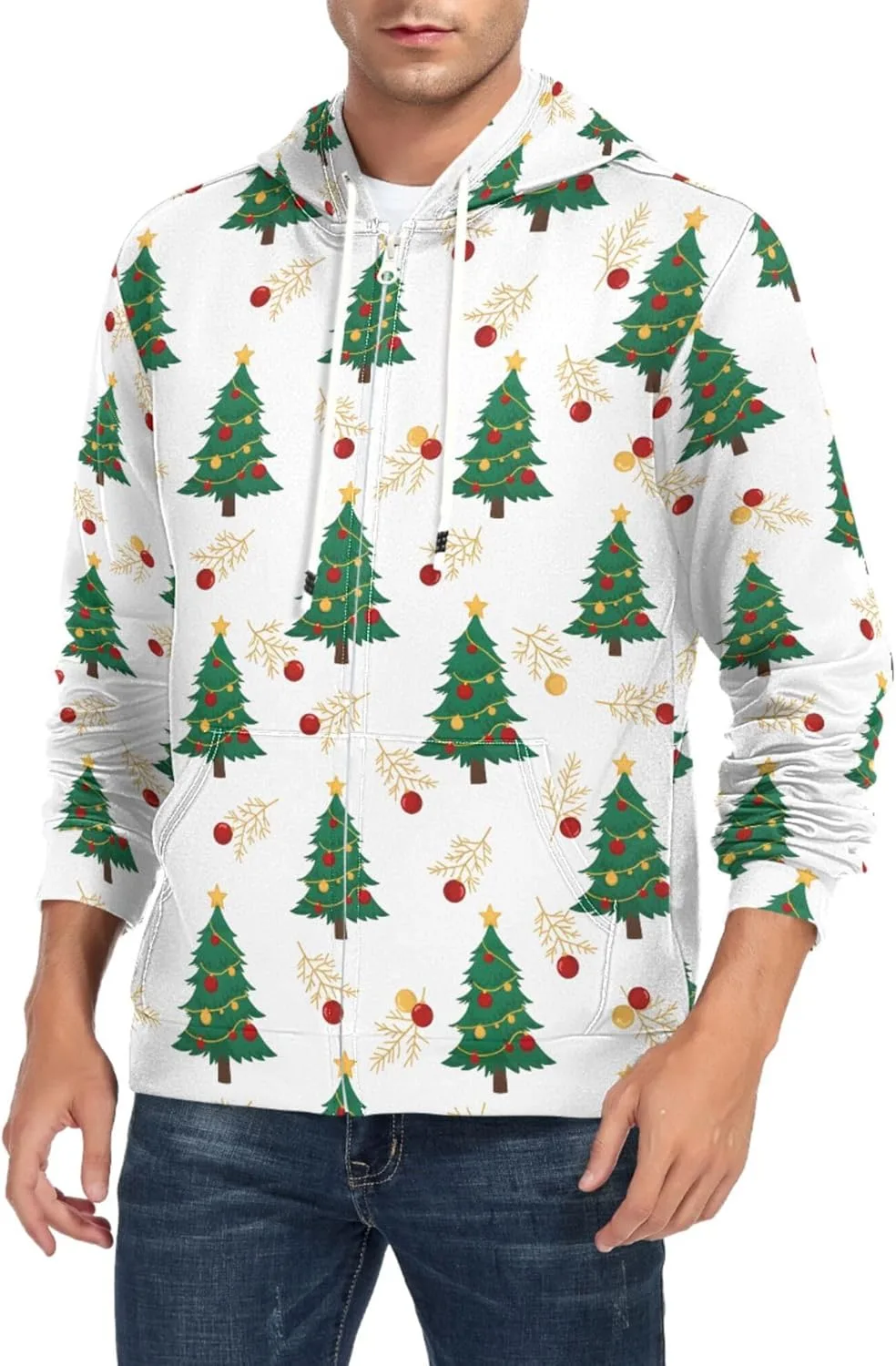 

Мужская толстовка с капюшоном на молнии, рождественский узор, с карманом CUPADA