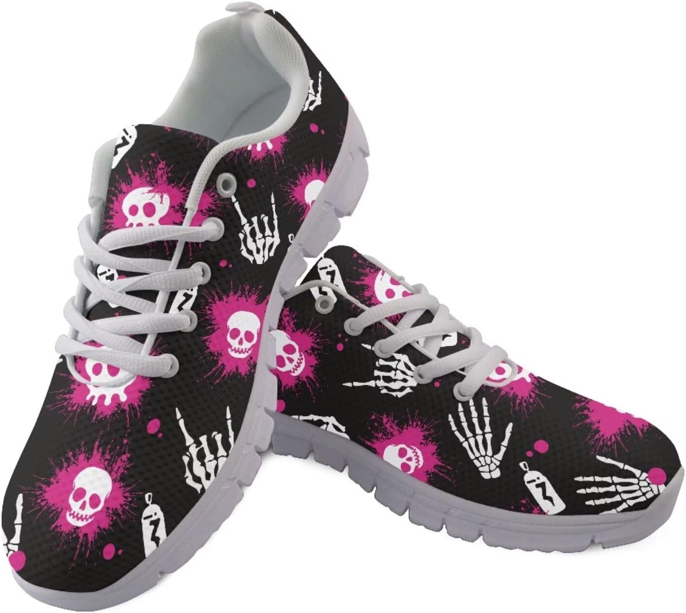 

Кроссовки для взрослых унисекс с черепом и розой, готические Y2K, легкие спортивные кроссовки для бега, тенниса, ходьбы и фитнеса Getelinseng, Rock and Roll Neon Skull