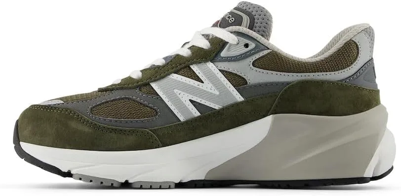 Детские кроссовки New Balance 990 V6 на шнуровке, оливково-серый — фото 3