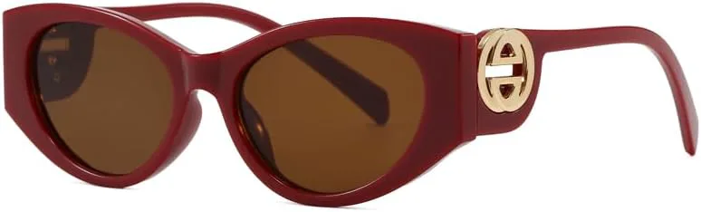 

Модные солнцезащитные очки «кошачий глаз» для женщин — ретро-очки в крупной оправе с защитой от УФ-излучения и декоративным логотипом ENSARJOE, Red/Brown